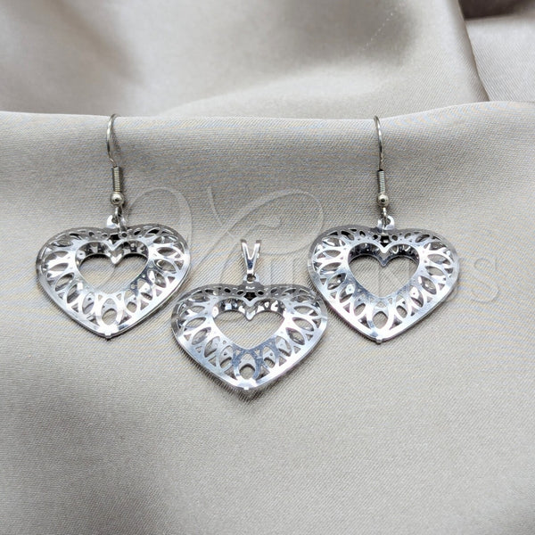 Juego de Arete y Dije de Adulto 10.63.0637 Acero Inoxidable, Diseño de Corazón, Pulido Blanco, Tono Plateado