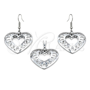 Juego de Arete y Dije de Adulto 10.63.0637 Acero Inoxidable, Diseño de Corazón, Pulido Blanco, Tono Plateado