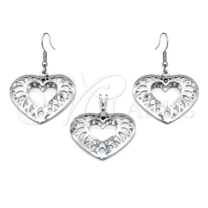 Juego de Arete y Dije de Adulto 10.63.0637 Acero Inoxidable, Diseño de Corazón, Pulido Blanco, Tono Plateado