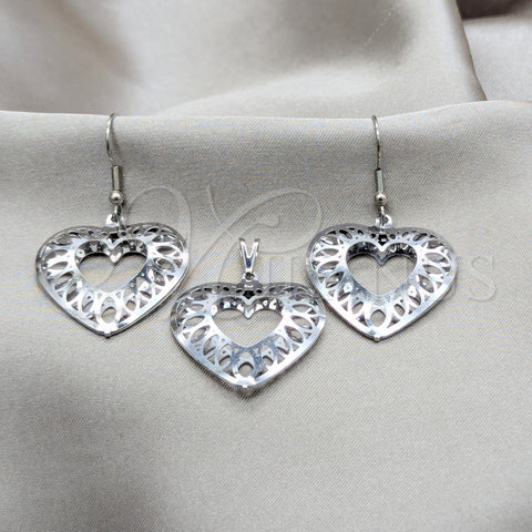 Juego de Arete y Dije de Adulto 10.63.0637 Acero Inoxidable, Diseño de Corazón, Pulido Blanco, Tono Plateado