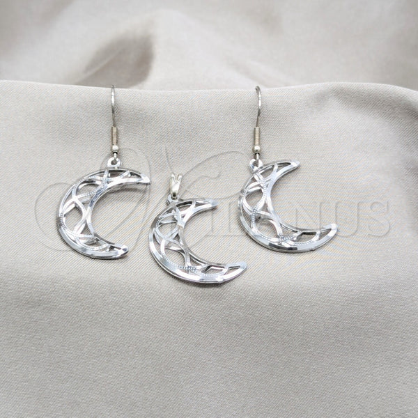 Juego de Arete y Dije de Adulto 10.63.0638 Acero Inoxidable, Diseño de Luna, Pulido Blanco, Tono Plateado