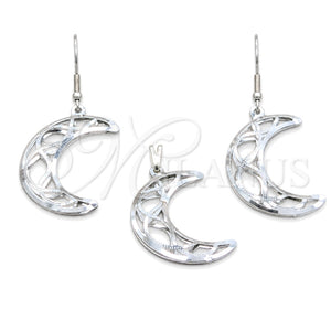 Juego de Arete y Dije de Adulto 10.63.0638 Acero Inoxidable, Diseño de Luna, Pulido Blanco, Tono Plateado