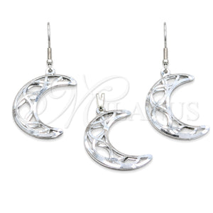 Juego de Arete y Dije de Adulto 10.63.0638 Acero Inoxidable, Diseño de Luna, Pulido Blanco, Tono Plateado