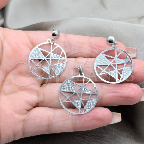 Juego de Arete y Dije de Adulto 10.63.0641 Acero Inoxidable, Diseño de Estrella, Pulido Blanco, Tono Plateado