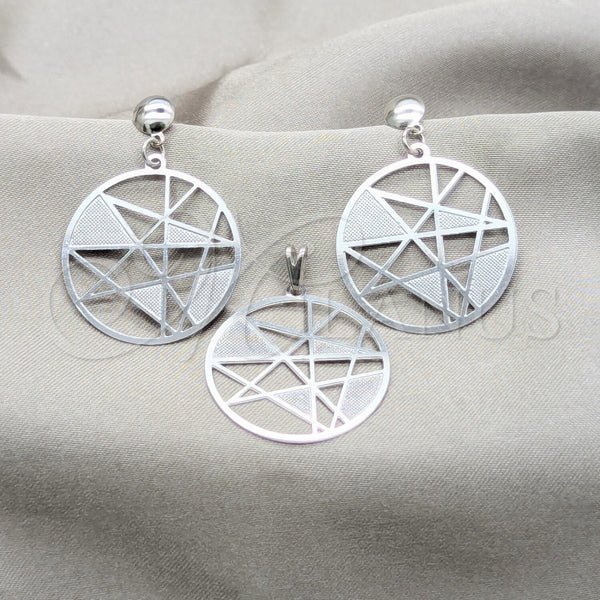 Juego de Arete y Dije de Adulto 10.63.0641 Acero Inoxidable, Diseño de Estrella, Pulido Blanco, Tono Plateado