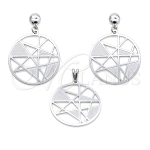 Juego de Arete y Dije de Adulto 10.63.0641 Acero Inoxidable, Diseño de Estrella, Pulido Blanco, Tono Plateado