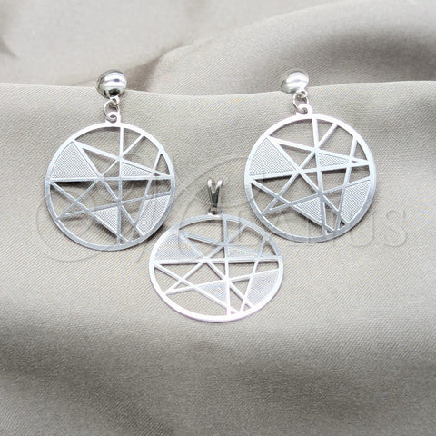 Juego de Arete y Dije de Adulto 10.63.0641 Acero Inoxidable, Diseño de Estrella, Pulido Blanco, Tono Plateado