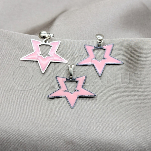 Juego de Arete y Dije de Adulto 10.63.0643 Acero Inoxidable, Diseño de Estrella, Esmaltado Rosado, Tono Plateado