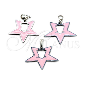 Juego de Arete y Dije de Adulto 10.63.0643 Acero Inoxidable, Diseño de Estrella, Esmaltado Rosado, Tono Plateado