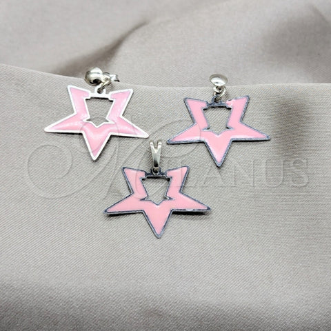 Juego de Arete y Dije de Adulto 10.63.0643 Acero Inoxidable, Diseño de Estrella, Esmaltado Rosado, Tono Plateado