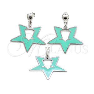 Juego de Arete y Dije de Adulto 10.63.0646 Acero Inoxidable, Diseño de Estrella, Esmaltado Verde, Tono Plateado