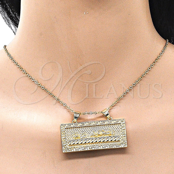 Dije Religioso 05.120.0094 Oro Laminado, Diseño de Llave Griega, Diamantado, Tono Dorado