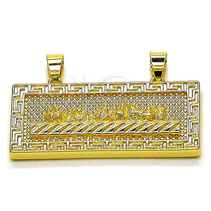 Dije Religioso 05.120.0094 Oro Laminado, Diseño de Llave Griega, Diamantado, Tono Dorado