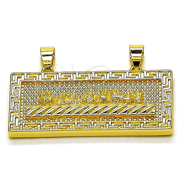 Dije Religioso 05.120.0094 Oro Laminado, Diseño de Llave Griega, Diamantado, Tono Dorado