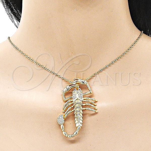 Dije Religioso 05.120.0097 Oro Laminado, Diseño de Escorpión, con Blanca and Rubi Zirconia Cubica, Pulido, Tono Dorado