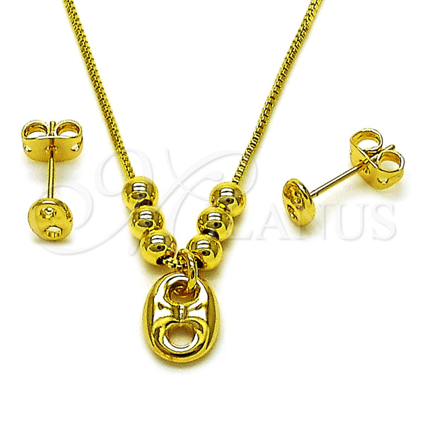 Juego de Arete y Dije de Adulto 10.341.0013 Oro Laminado, Diseño de Puff Mariner y Box, Pulido, Tono Dorado