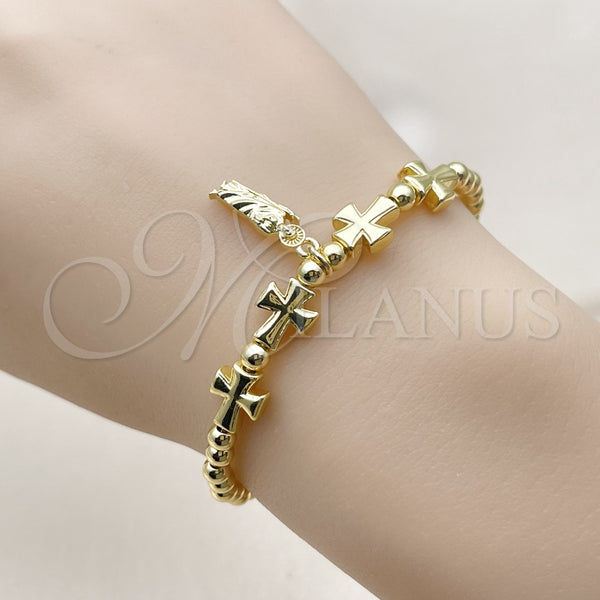 Pulsera Bolo Ajustable 03.341.0237.11 Oro Laminado, Diseño de San Judas y Cruz, Pulido, Tono Dorado (04 MM Thickness, 11 Inches Length)