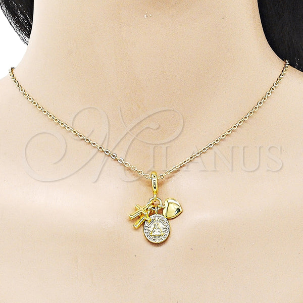 Dije Religioso 05.341.0108 Oro Laminado, Diseño de Caridad del Cobre y Corazón, con Blanca Micro Pave, Pulido, Tono Dorado