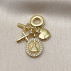 Dije Religioso 05.341.0108 Oro Laminado, Diseño de Caridad del Cobre y Corazón, con Blanca Micro Pave, Pulido, Tono Dorado