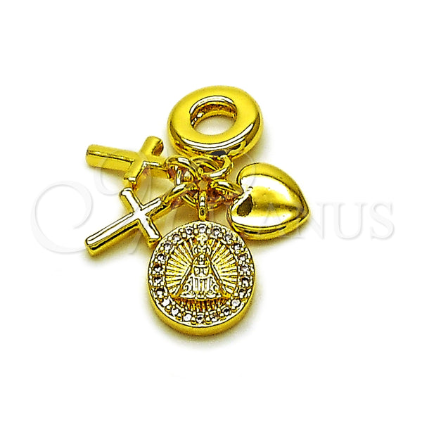 Dije Religioso 05.341.0108 Oro Laminado, Diseño de Caridad del Cobre y Corazón, con Blanca Micro Pave, Pulido, Tono Dorado