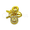 Dije Religioso 05.341.0108 Oro Laminado, Diseño de Caridad del Cobre y Corazón, con Blanca Micro Pave, Pulido, Tono Dorado
