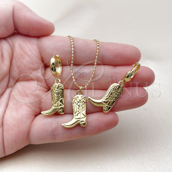 Juego de Arete y Dije de Adulto 10.341.0015 Oro Laminado, Diseño de Zapato, Pulido, Tono Dorado