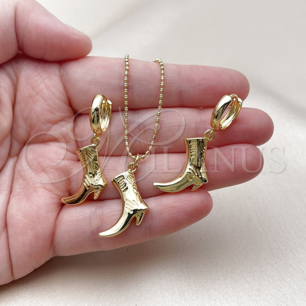 Juego de Arete y Dije de Adulto 10.341.0016 Oro Laminado, Diseño de Zapato, Pulido, Tono Dorado