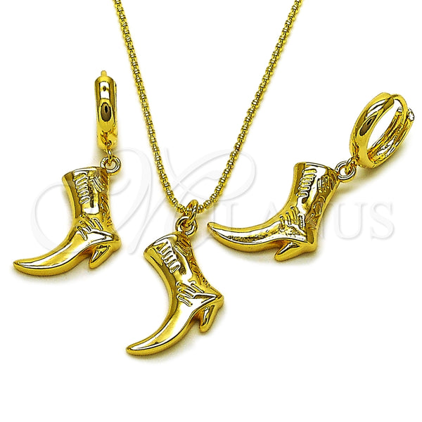 Juego de Arete y Dije de Adulto 10.341.0016 Oro Laminado, Diseño de Zapato, Pulido, Tono Dorado