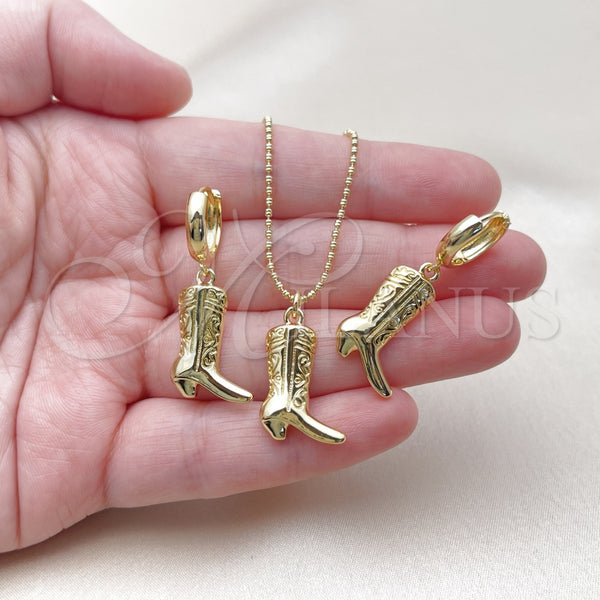 Juego de Arete y Dije de Adulto 10.341.0017 Oro Laminado, Diseño de Zapato, Pulido, Tono Dorado