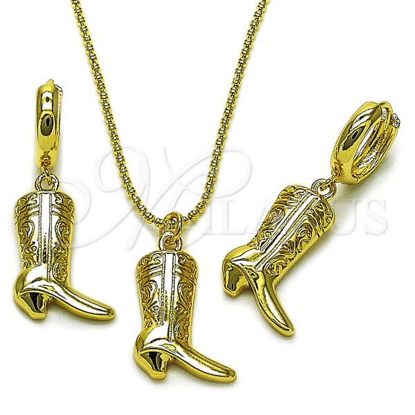 Juego de Arete y Dije de Adulto 10.341.0017 Oro Laminado, Diseño de Zapato, Pulido, Tono Dorado