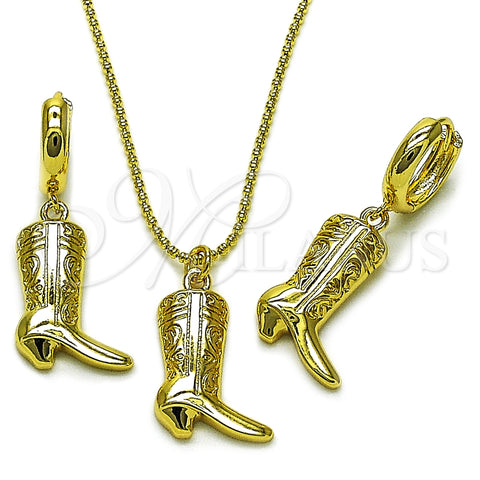Juego de Arete y Dije de Adulto 10.341.0017 Oro Laminado, Diseño de Zapato, Pulido, Tono Dorado