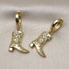 Arete Colgante 02.341.0254 Oro Laminado, Diseño de Zapato y Flor, con Blanca Zirconia Cubica, Pulido, Tono Dorado