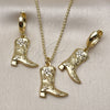 Juego de Arete y Dije de Adulto 10.341.0018 Oro Laminado, Diseño de Zapato y Flor, con Blanca Zirconia Cubica, Pulido, Tono Dorado