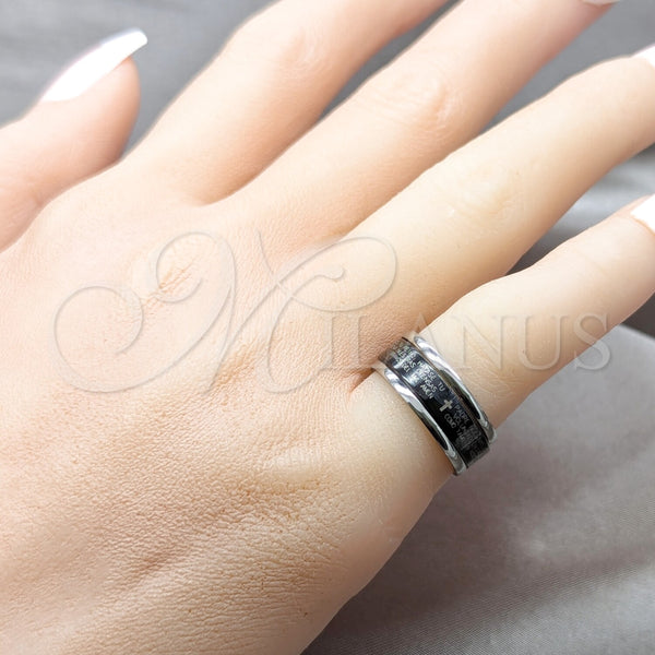Anillo de Hombre 01.63.0637.07 Acero Inoxidable, Diseño de Cruz y Triple, Esmaltado Negro, Tono Plateado (Size 7)
