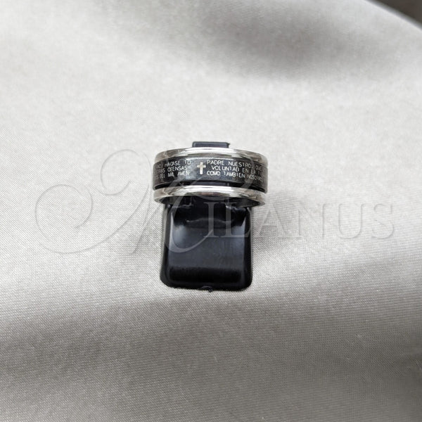 Anillo de Hombre 01.63.0637.07 Acero Inoxidable, Diseño de Cruz y Triple, Esmaltado Negro, Tono Plateado (Size 7)