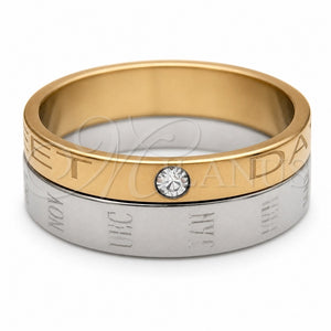 Anillo de Hombre 01.63.0652.08 Acero Inoxidable, Diseño de Duplo, con Blanca Cristal, Pulido, Tono Dorado (Size 8)