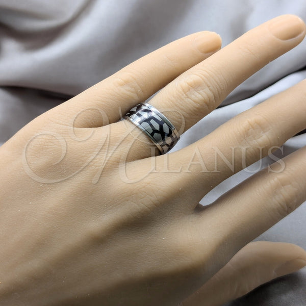 Anillo de Hombre 01.63.0654.09 Acero Inoxidable, Diseño de Duplo, Esmaltado Negro, Tono Plateado (Size 9)