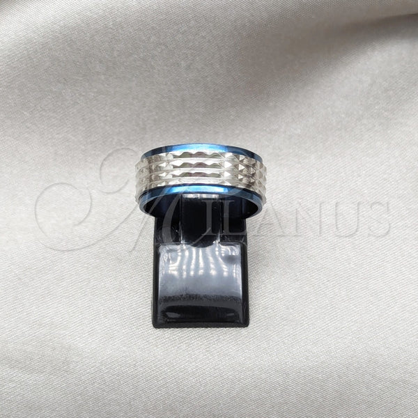 Anillo de Hombre 01.63.0656.08 Acero Inoxidable, Diseño de Duplo, Esmaltado Azul, Tono Plateado (Size 8)
