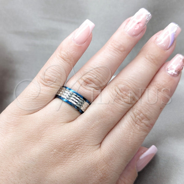 Anillo de Hombre 01.63.0656.09 Acero Inoxidable, Diseño de Duplo, Esmaltado Azul, Tono Plateado (Size 9)