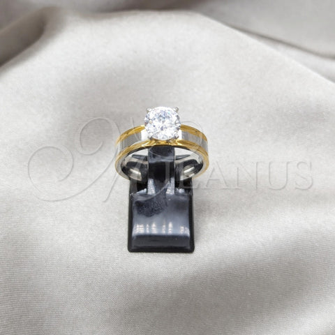 Anillo Elegante 01.63.0659.09 Acero Inoxidable, con Blanca Zirconia Cubica, Pulido, Tono Dorado (Size 9)