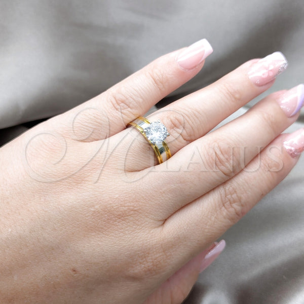 Anillo Elegante 01.63.0659.10 Acero Inoxidable, con Blanca Zirconia Cubica, Pulido, Tono Dorado (Size 10)