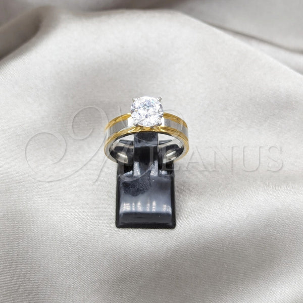 Anillo Elegante 01.63.0659.10 Acero Inoxidable, con Blanca Zirconia Cubica, Pulido, Tono Dorado (Size 10)