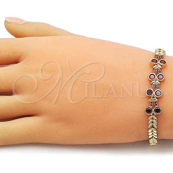 Pulsera Elegante 03.283.0480.07 Oro Laminado, con Blanca Zirconia Cubica and Rubi Micro Pave, Pulido, Tono Dorado (10 MM Thickness, 8 Inches Length)