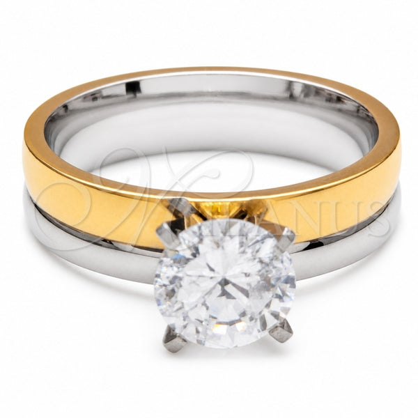 Anillo Elegante 01.63.0660.10 Acero Inoxidable, con Blanca Zirconia Cubica, Pulido, Tono Dorado (Size 10)