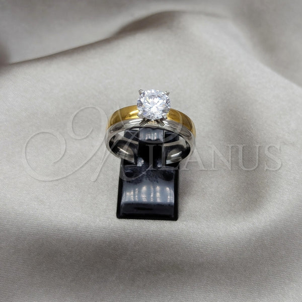 Anillo Elegante 01.63.0660.10 Acero Inoxidable, con Blanca Zirconia Cubica, Pulido, Tono Dorado (Size 10)