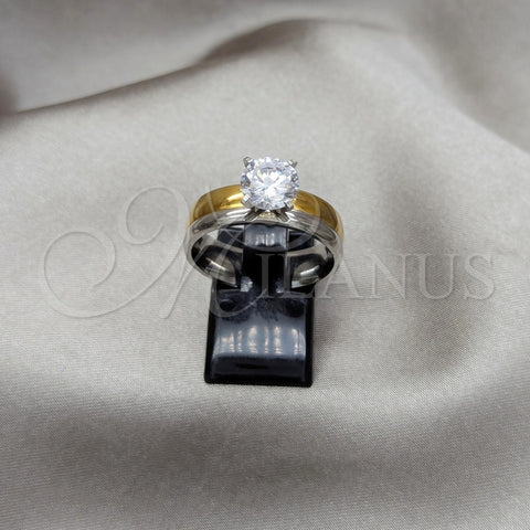 Anillo Elegante 01.63.0660.10 Acero Inoxidable, con Blanca Zirconia Cubica, Pulido, Tono Dorado (Size 10)