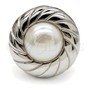 Anillo Elegante 01.63.0664.10 Acero Inoxidable, con Blanca Perla, Pulido, Tono Plateado (Size 10)