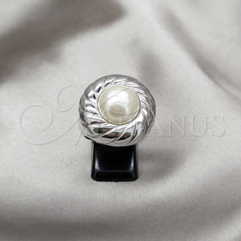 Anillo Elegante 01.63.0664.10 Acero Inoxidable, con Blanca Perla, Pulido, Tono Plateado (Size 10)