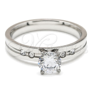 Anillo Elegante 01.63.0665.10 Acero Inoxidable, con Blanca Zirconia Cubica, Pulido, Tono Plateado (Size 10)