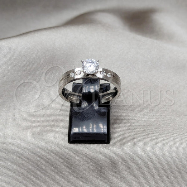 Anillo Elegante 01.63.0665.10 Acero Inoxidable, con Blanca Zirconia Cubica, Pulido, Tono Plateado (Size 10)